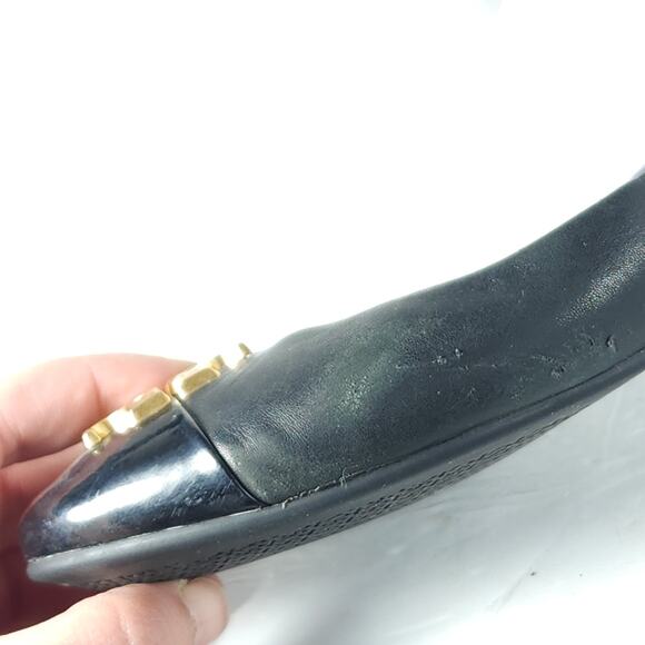 TORY BURCH Women's Everly 8M Black Leather Logo Slip On Ballet Flats - Picture 15 of 16
